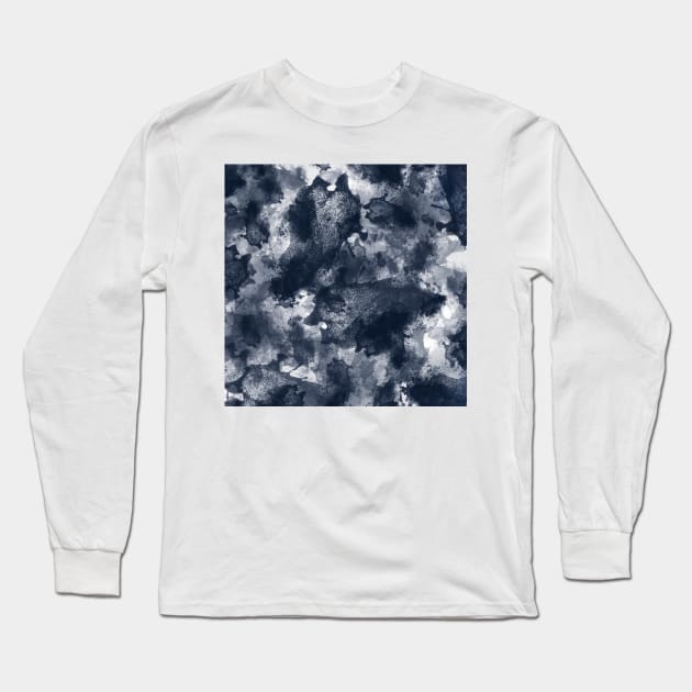 Abstract Navy Watercolor Long Sleeve T-Shirt by Elizabeth Karlson Art